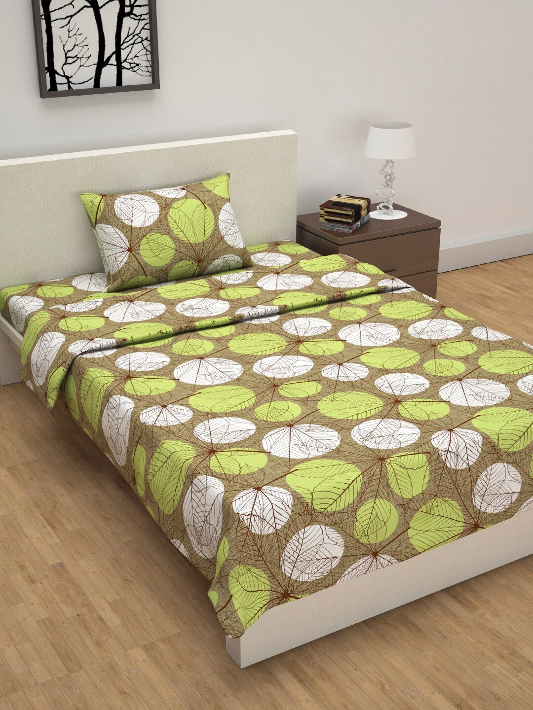 

Divine Casa Brown & Green Floral Printed Single Bed Bedsheet With Pillow Cover & Dohar