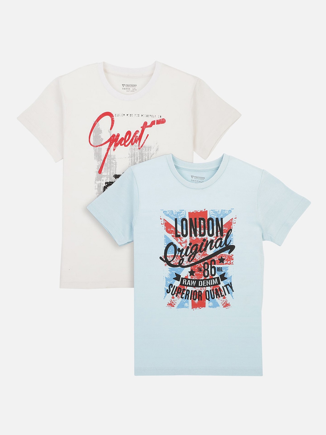 

PROTEENS Boys Pack Of 2 Printed Round Neck T-shirt, White