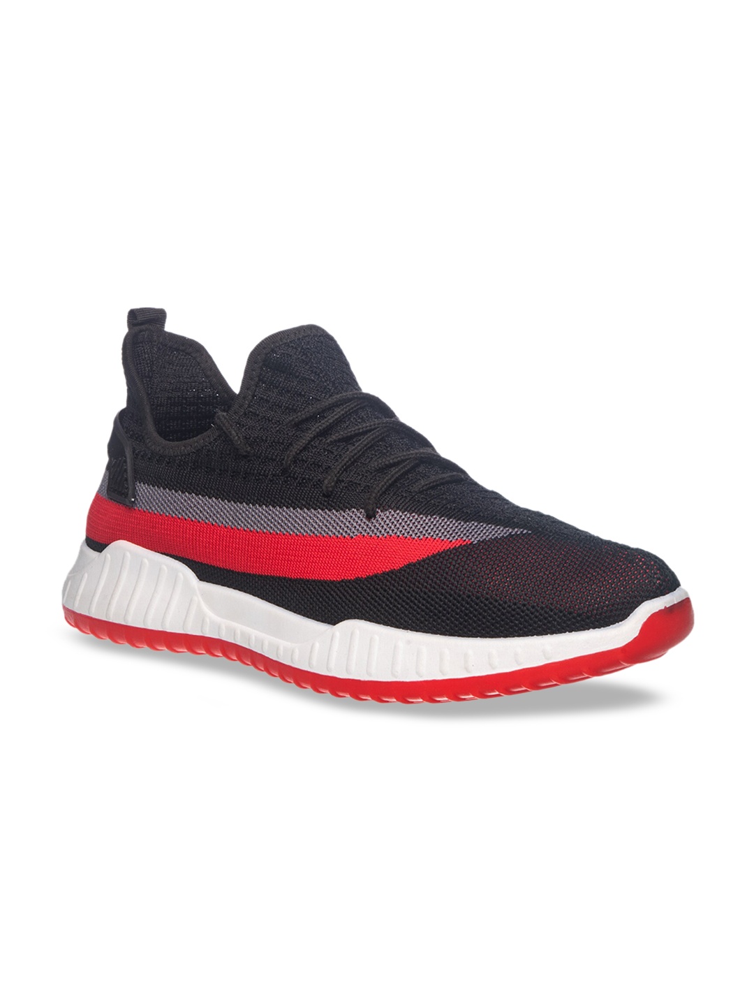 

Khadims Men Black & Red Colourblocked Textile Mid-Top Sneakers