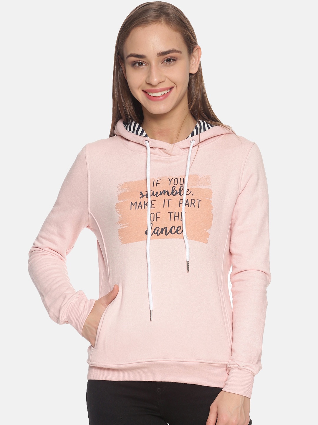 

Campus Sutra Women Pink Printed Hooded Sweatshirt