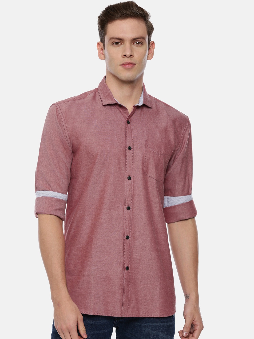 ROLLER FASHIONS Men Red Slim Fit Solid Casual Shirt