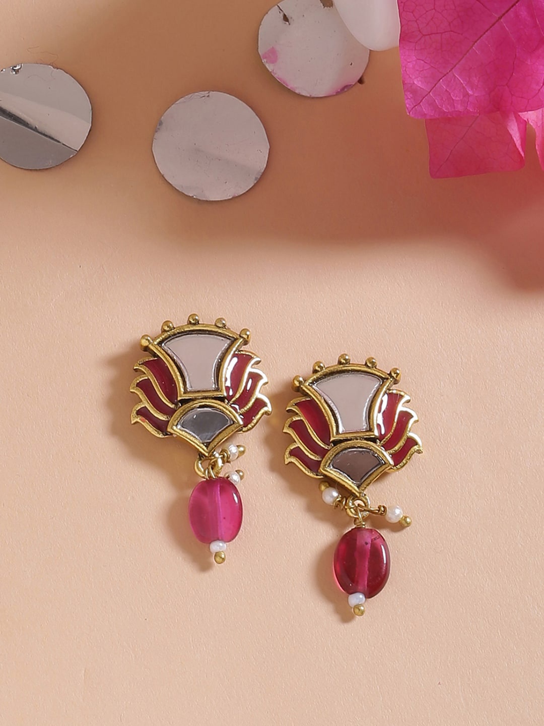 

Voylla Red & Pink Gold-Plated Oxidised Enamelled Geometric Studs