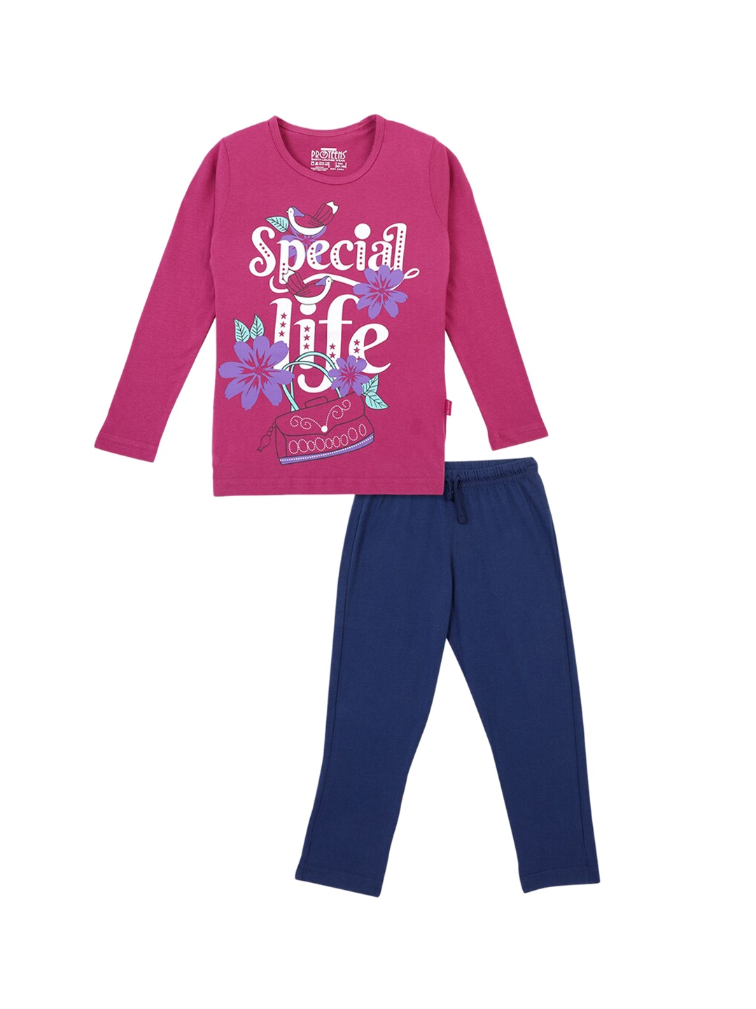 

PROTEENS Girls Pink & Navy Blue Printed Night Suit