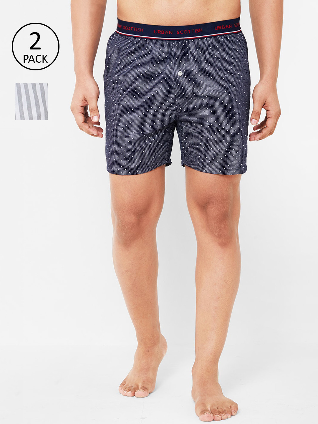 

URBAN SCOTTISH Men Pack of 2 Printed Pure Cotton Boxers, White