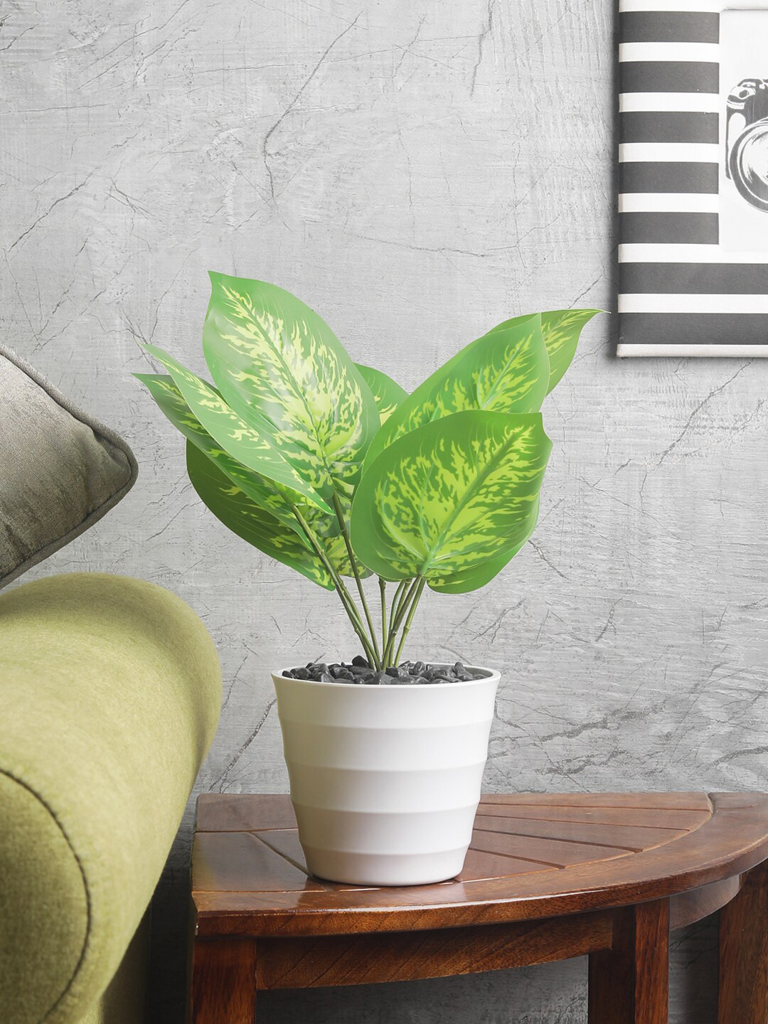 

FOLIYAJ Green Artificial Money Plant With White Pot