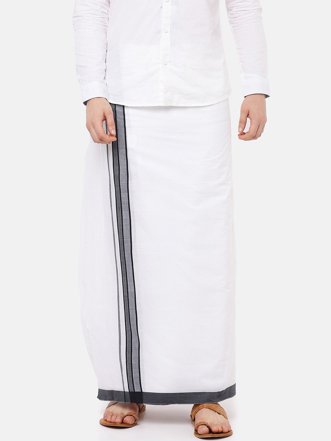 

Ramraj Men White Solid Bhuman Fancy Dhoti With Black Border