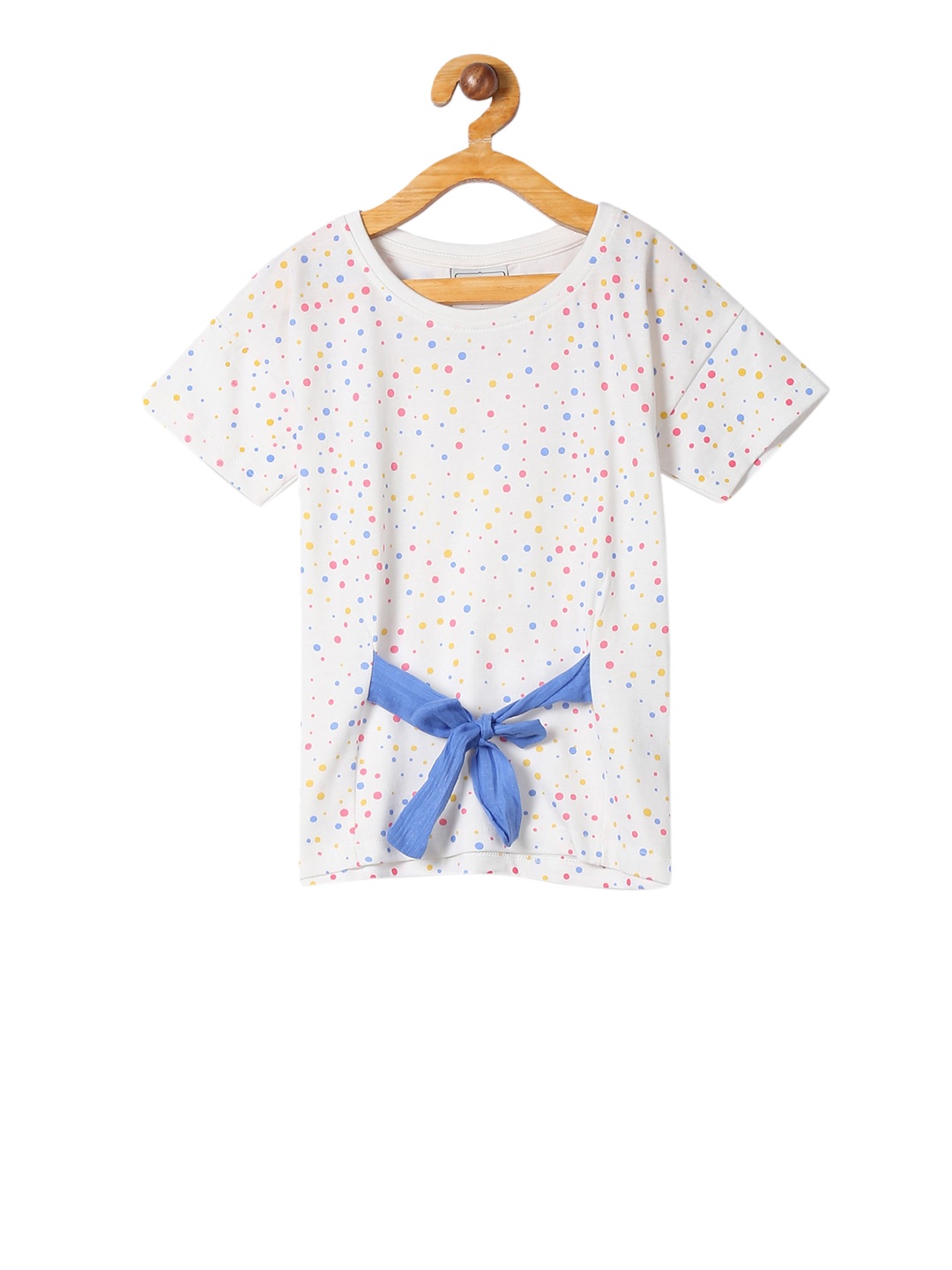 

Cherokee Girls White Printed Waist Tie-Up Pure Cotton Top