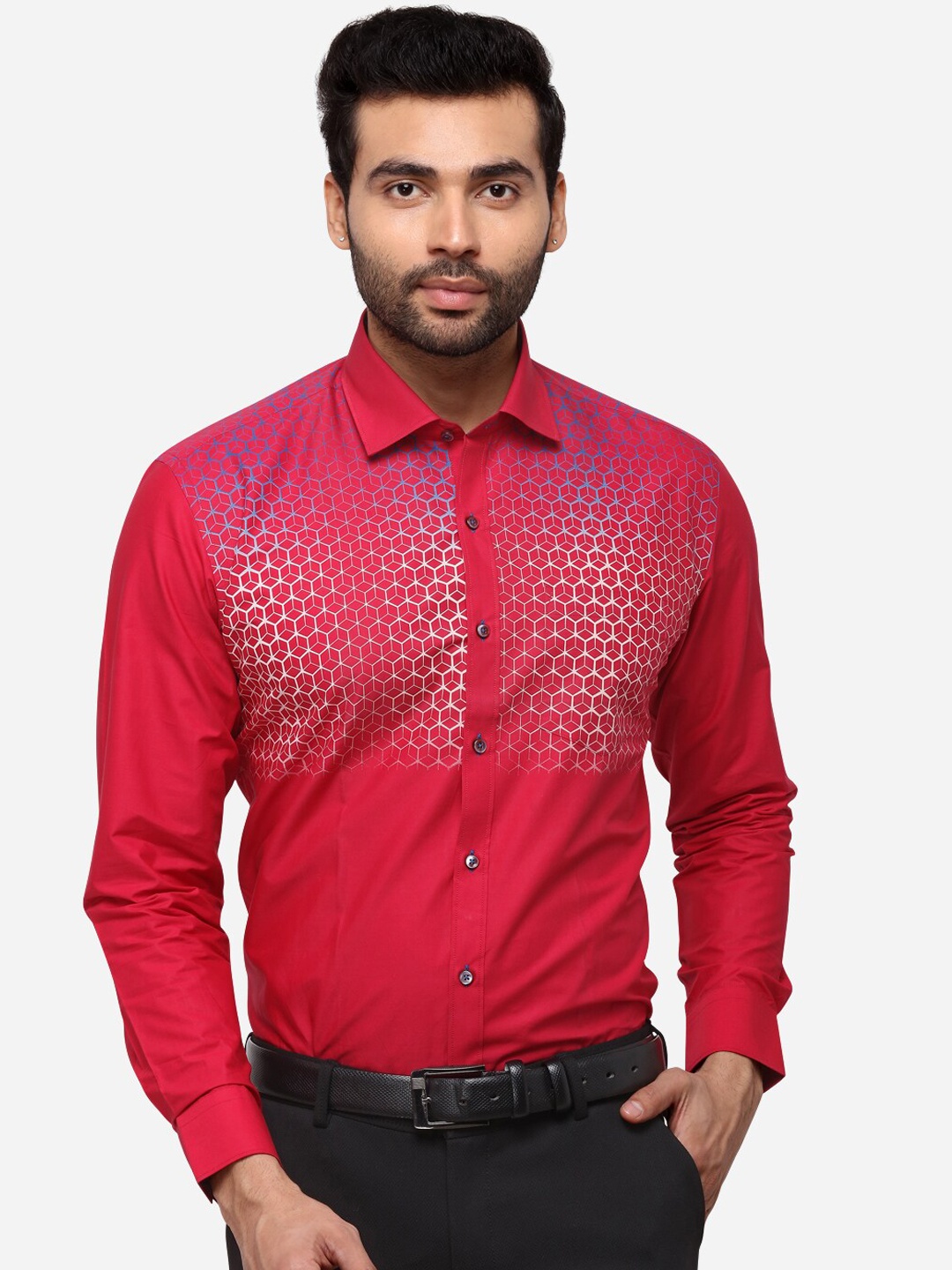 

Greenfibre Men Red & Blue Slim Fit Printed Formal Shirt