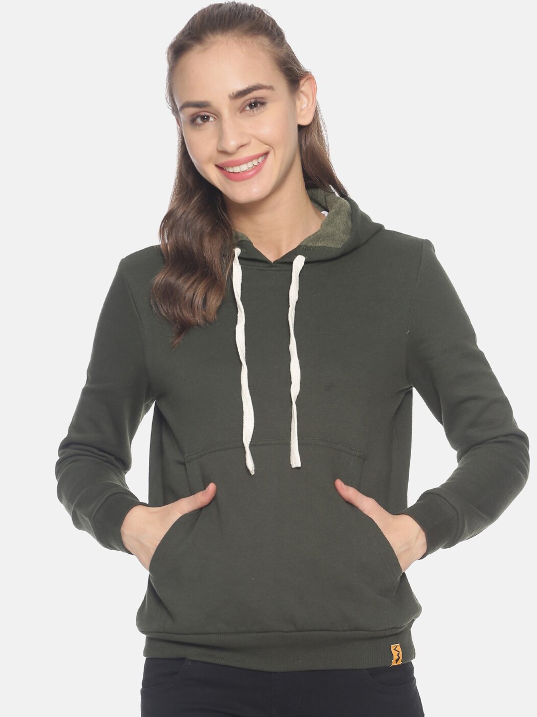 

Campus Sutra Women Green Solid Hooded Sweatshirt