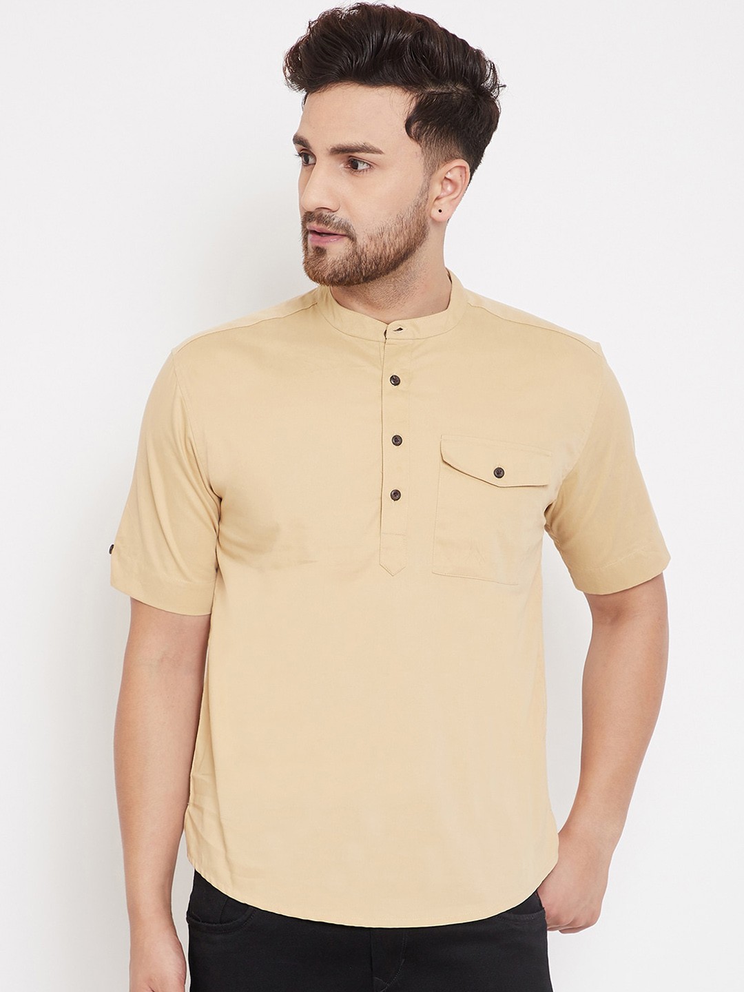 

even Men Beige Solid Straight Kurta
