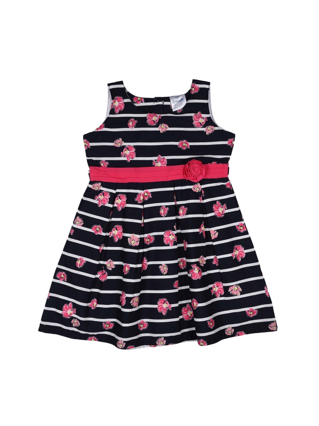 

Doodle Girls Navy Blue & White Floral Printed A-Line Dress