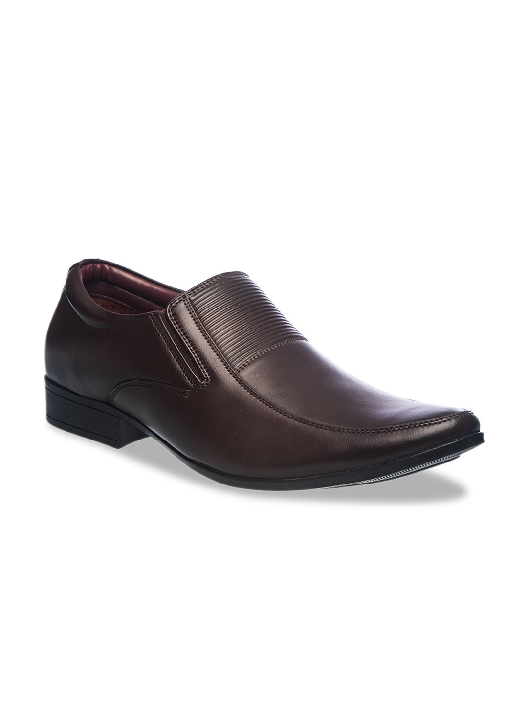 

Khadims Men Brown Solid Leather Formal Slip-Ons