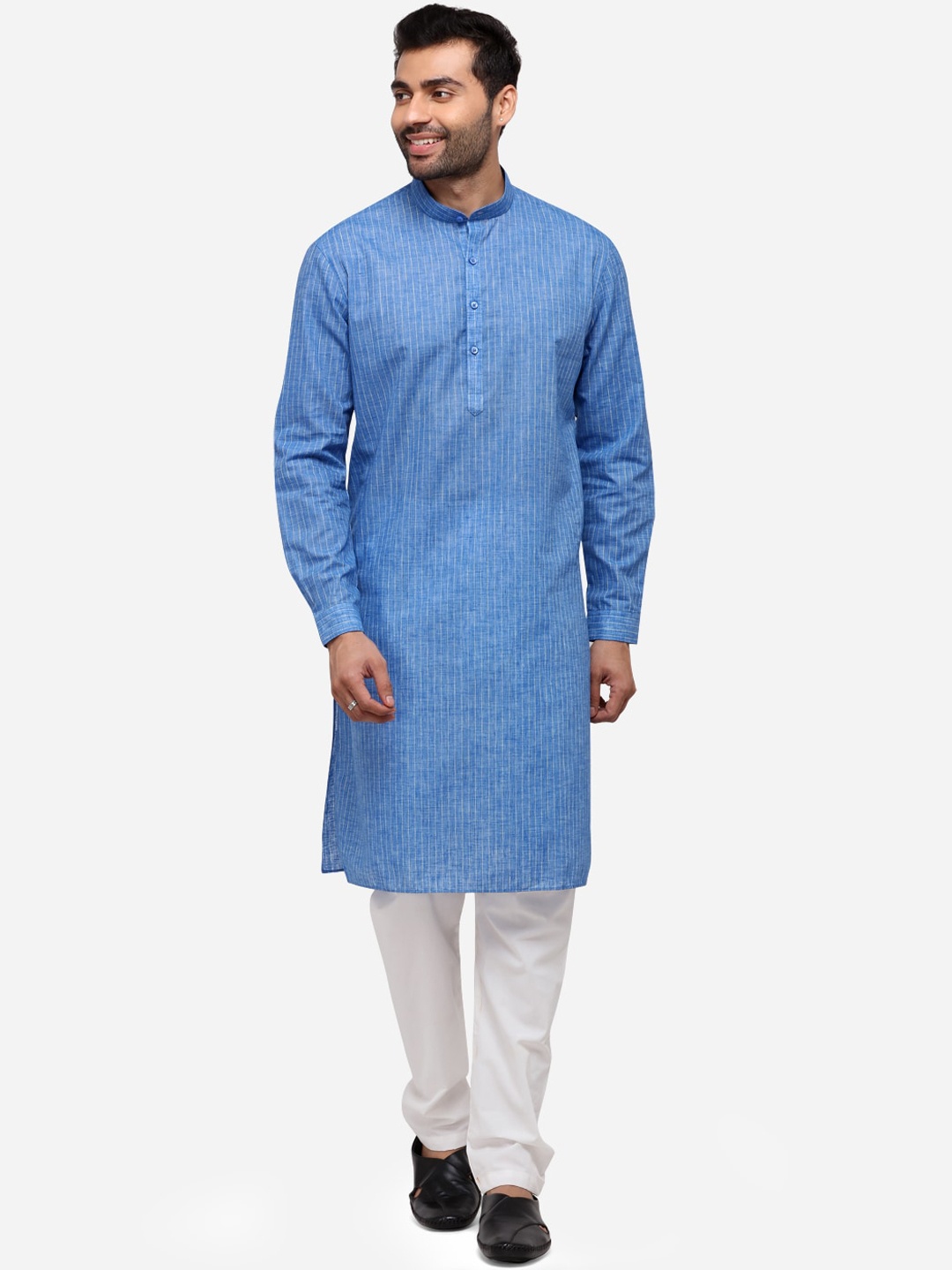 

JADE BLUE Men Blue Striped Straight Modi Kurta