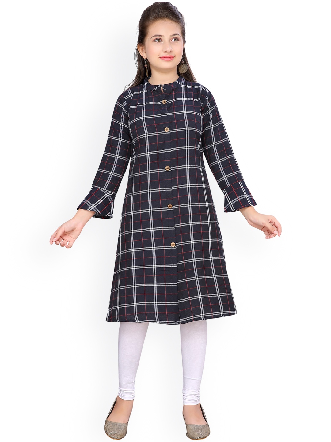 

Aarika Girls Black & White Printed Kurta with Churidar