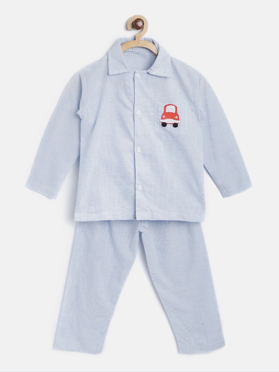 

YK Unisex Kids Blue & White Striped Night suit