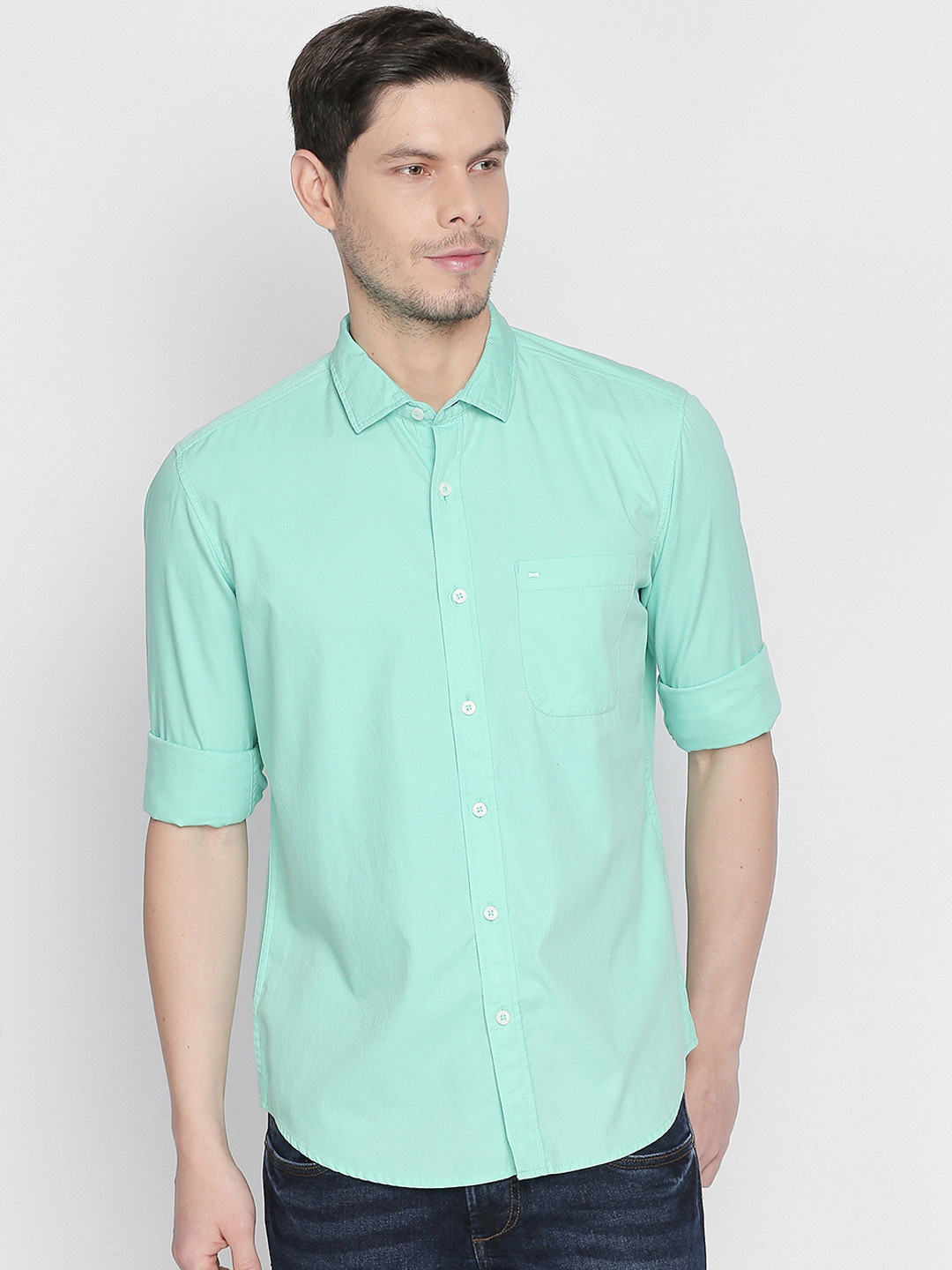 

Basics Men Sea Green Slim Fit Solid Casual Shirt