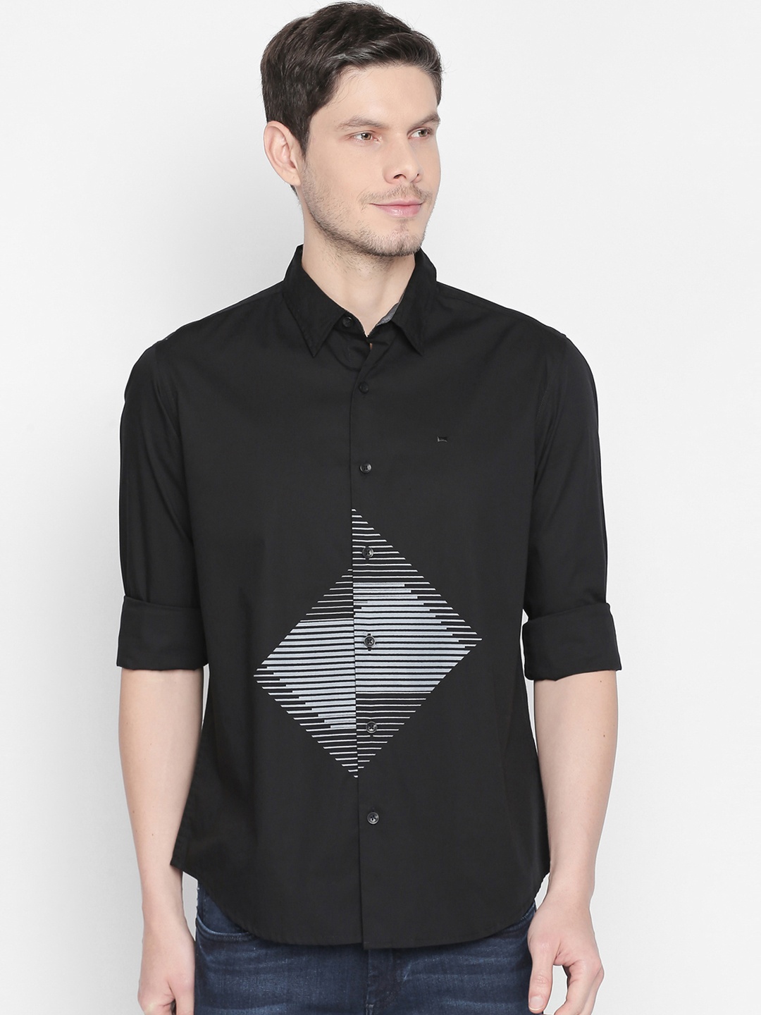 Basics Men Black Slim Fit Striped Casual Shirt