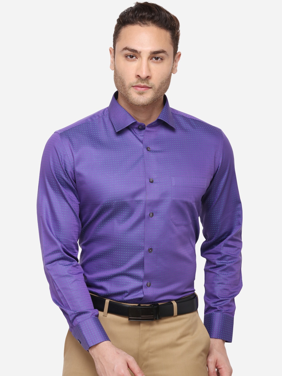 

METAL Men Purple & Sea Green Slim Fit Printed Formal Shirt