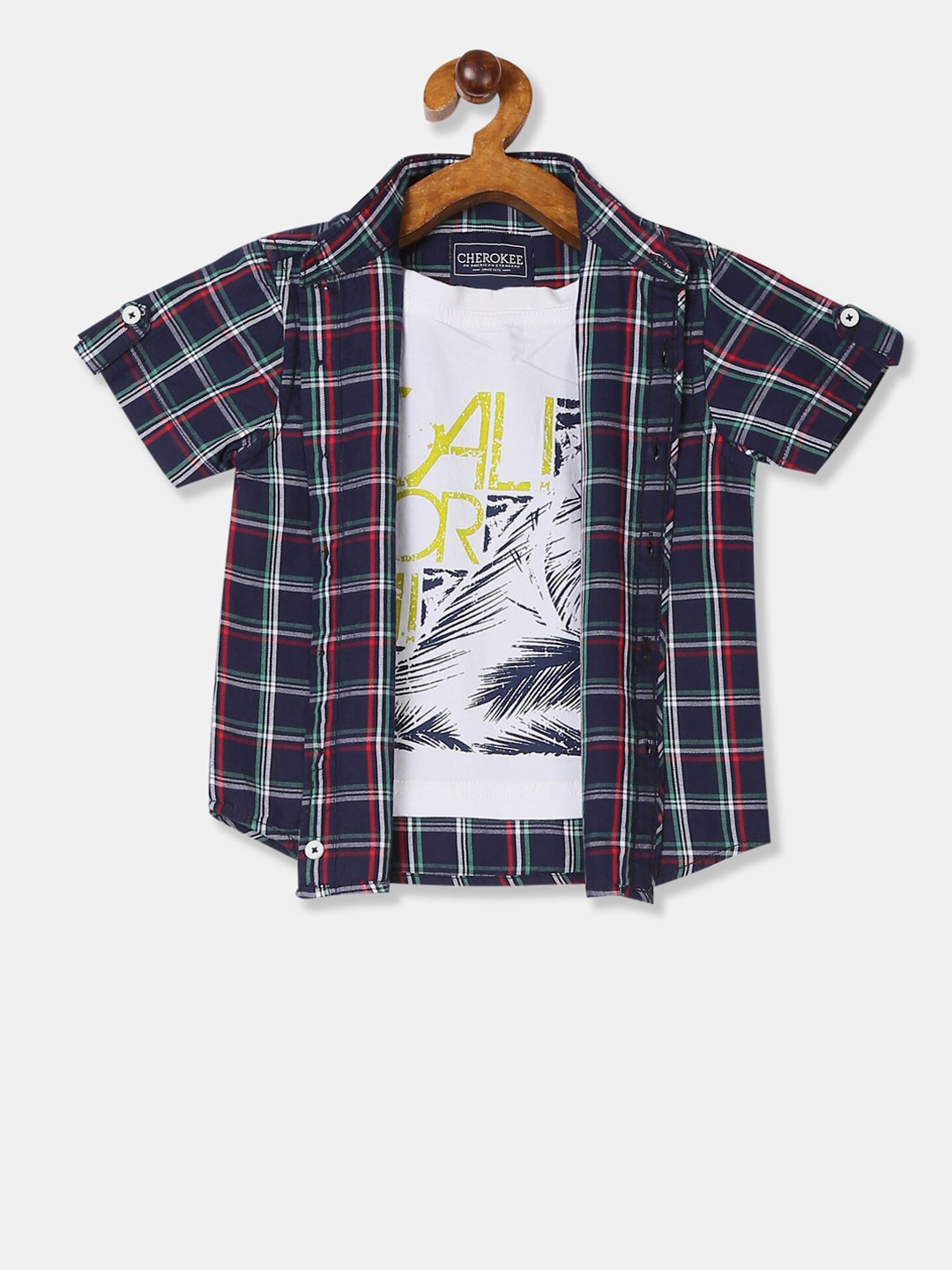 

Cherokee Boys Navy Blue & Red Checked Casual Shirt