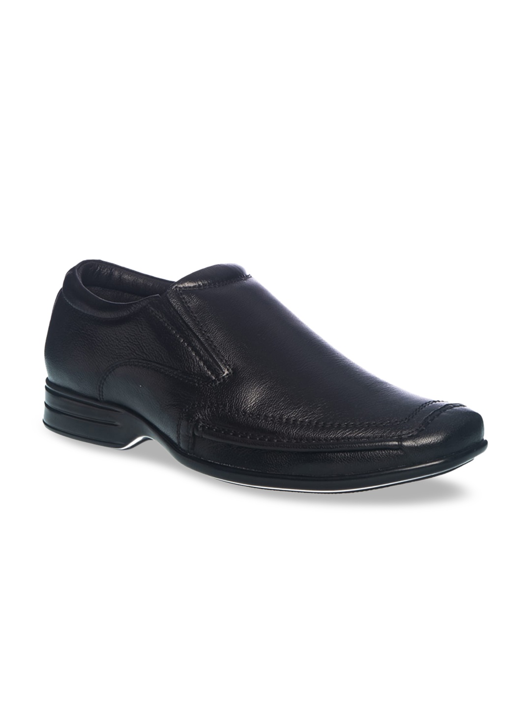 

Khadims Men Black Solid Leather Formal Slip-Ons