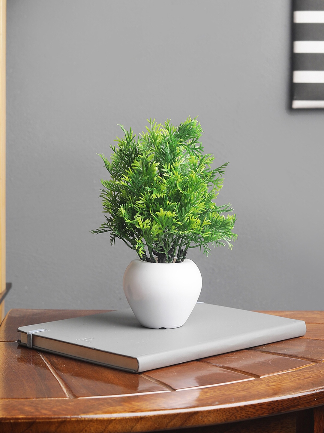 FOLIYAJ Green Artifical Mini Tree With White Pot