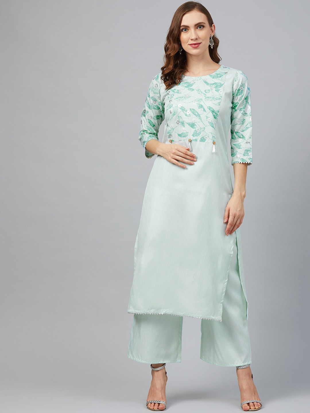

ZIYAA Women Green Printed Straight Kurta