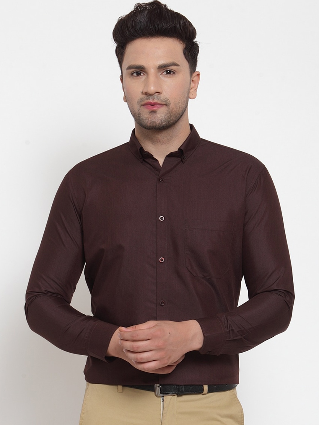 

JAINISH Men Brown Classic Regular Fit Solid Formal Shirt