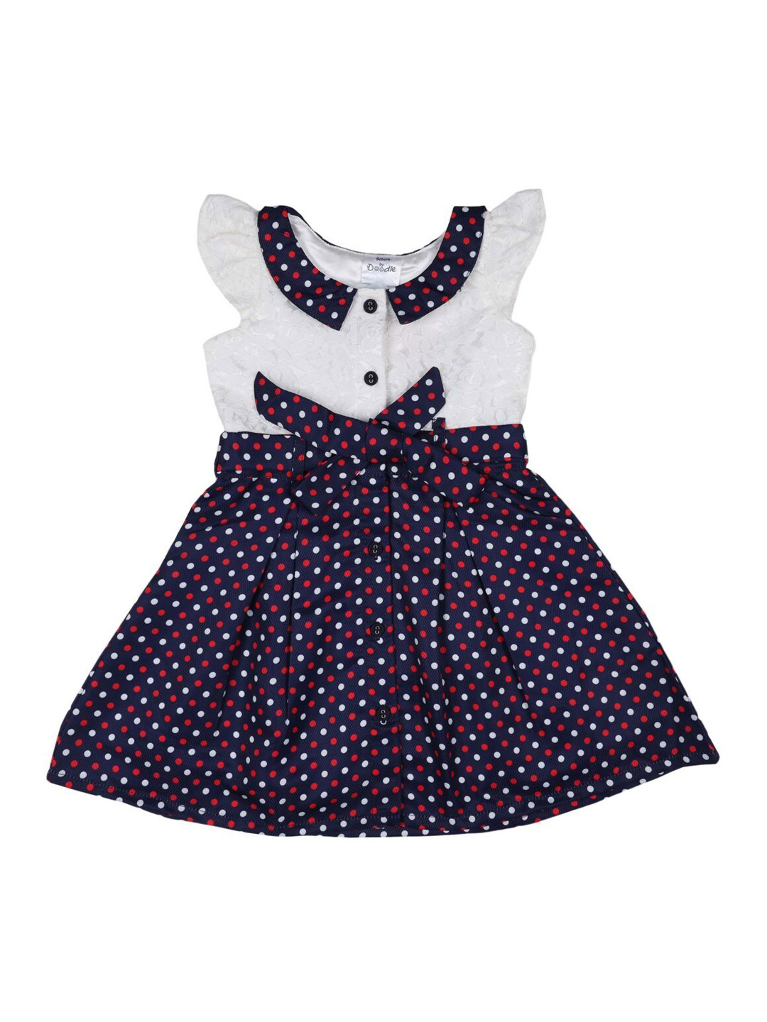 

Doodle Girls Navy Blue Polka Dot Printed Fit and Flare Dress