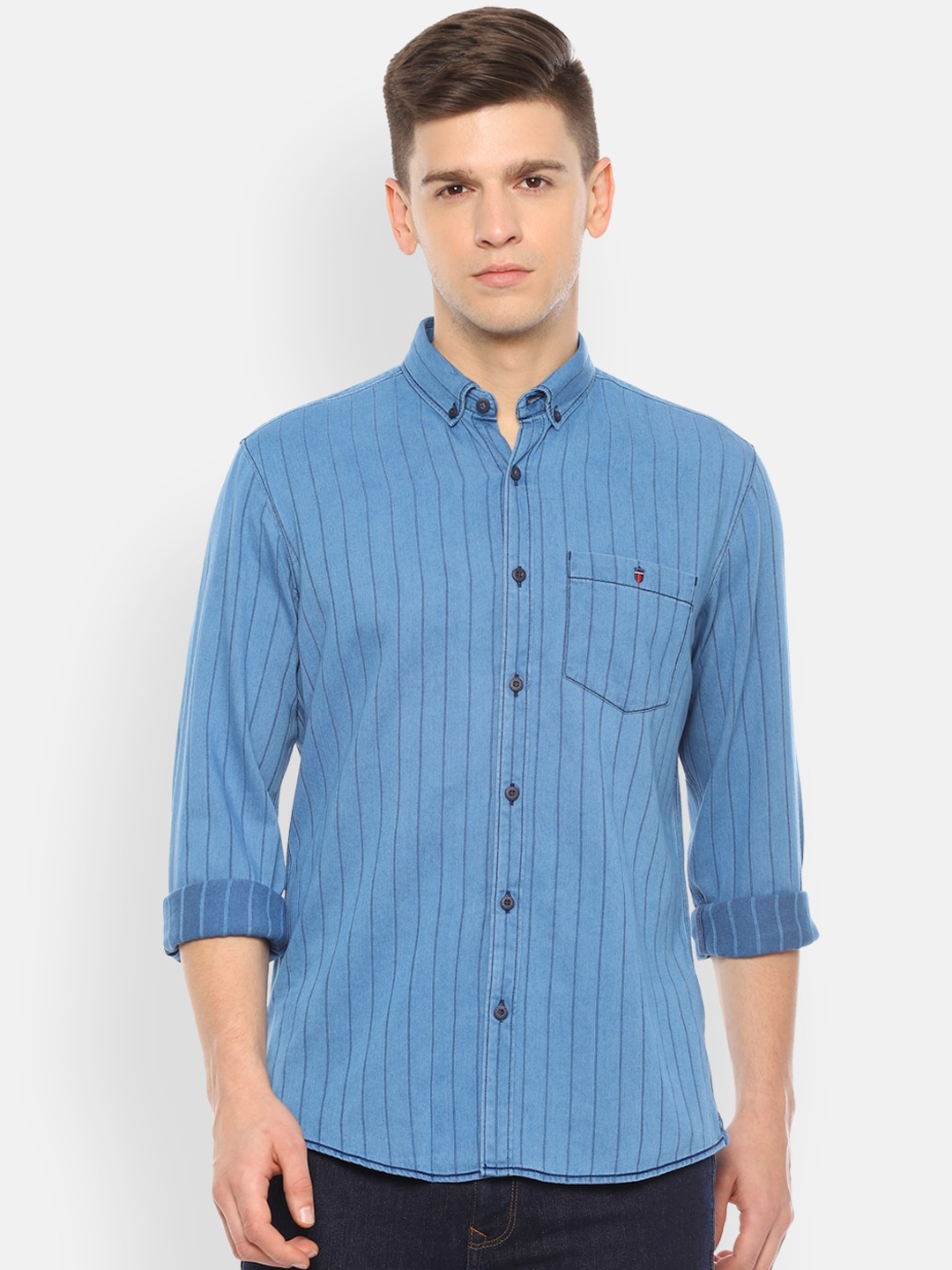 

Louis Philippe Jeans Men Blue Slim Fit Striped Casual Shirt