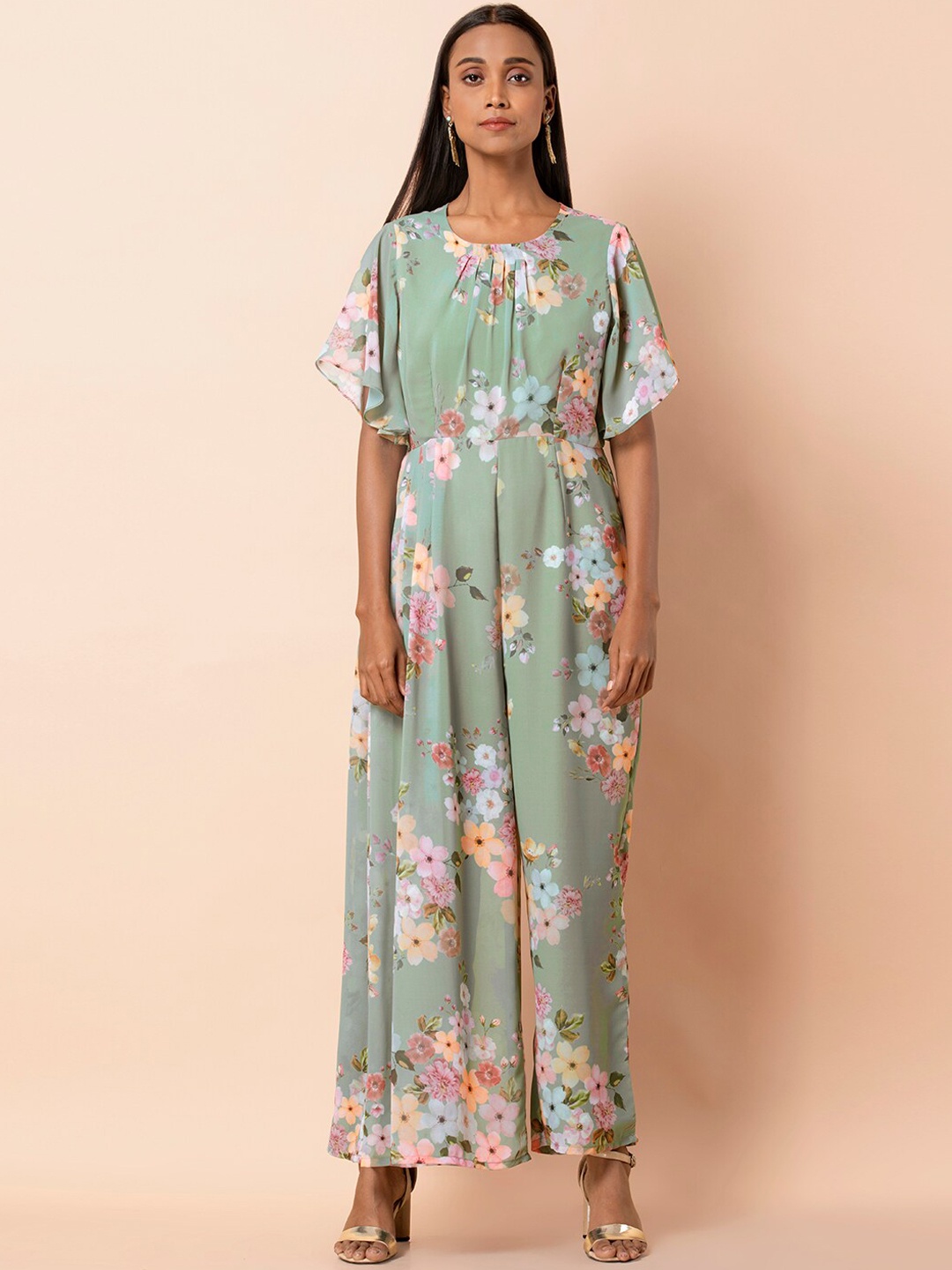 

INDYA Women Green Printed Basic Jumpsuit