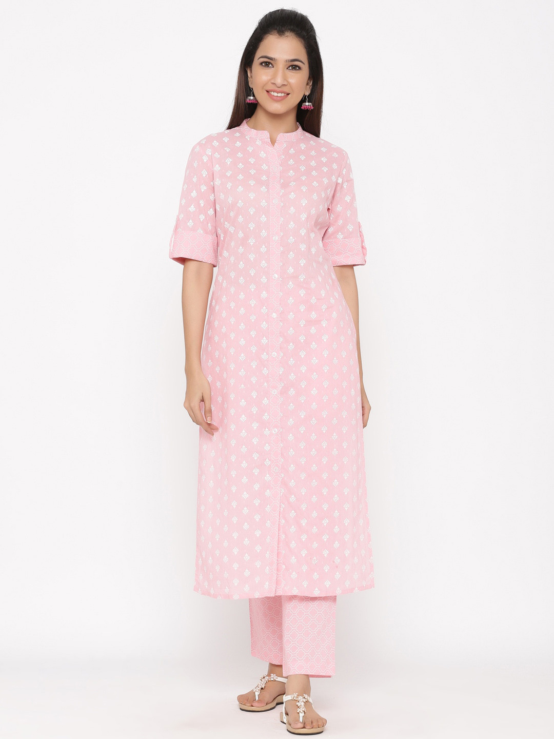 

Jaipur Kurti Women Pink & White Printed Kurta with Palazzos