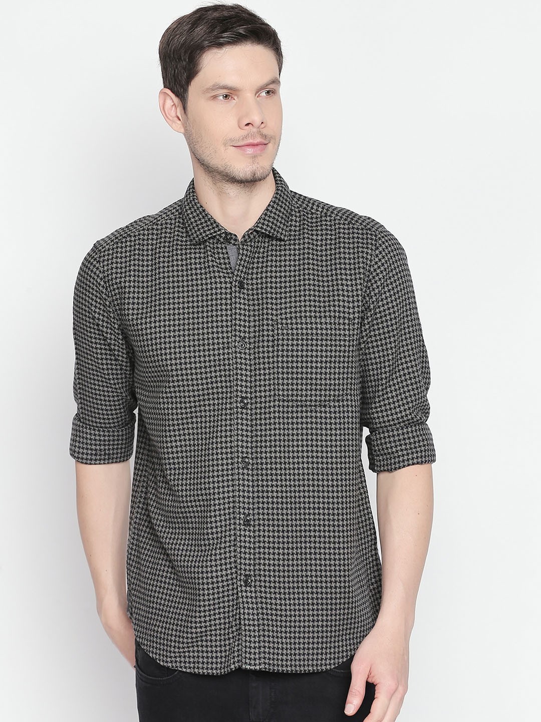 

Basics Men Black & Grey Slim Fit Printed Casual Shirt