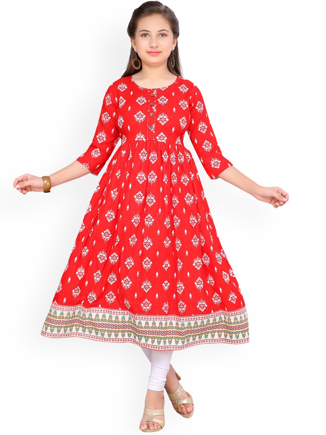 

Aarika Girls Red & White Printed Kurta with Churidar