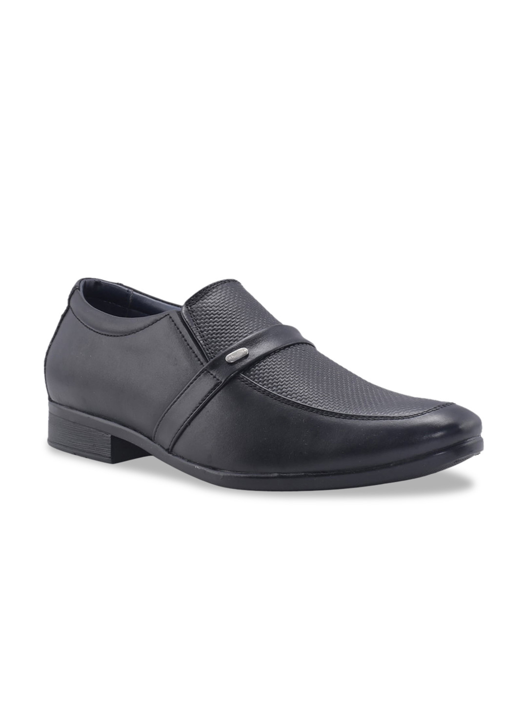 

Khadims Men Black Textured Leather Loafers