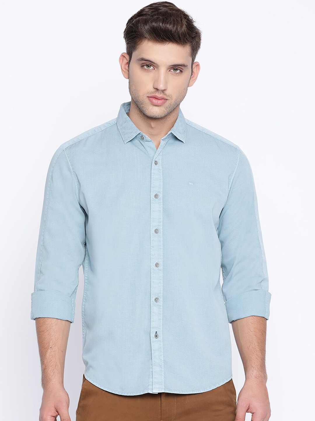 

Basics Men Blue Slim Fit Self Design Casual Shirt
