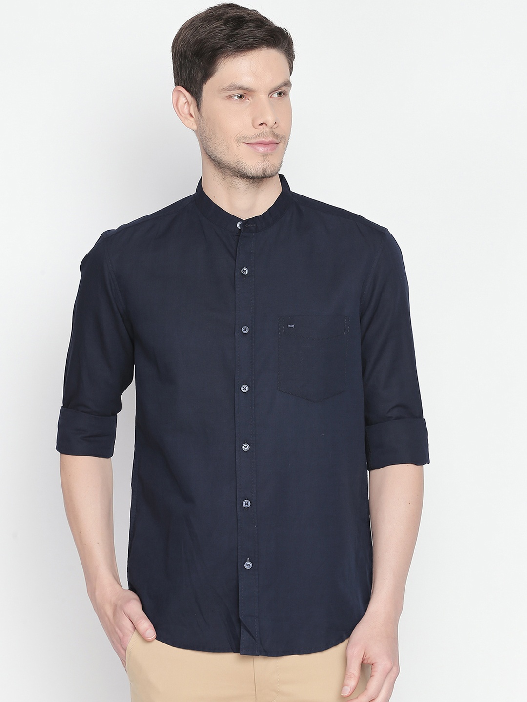 

Basics Men Navy Blue Slim Fit Solid Casual Shirt