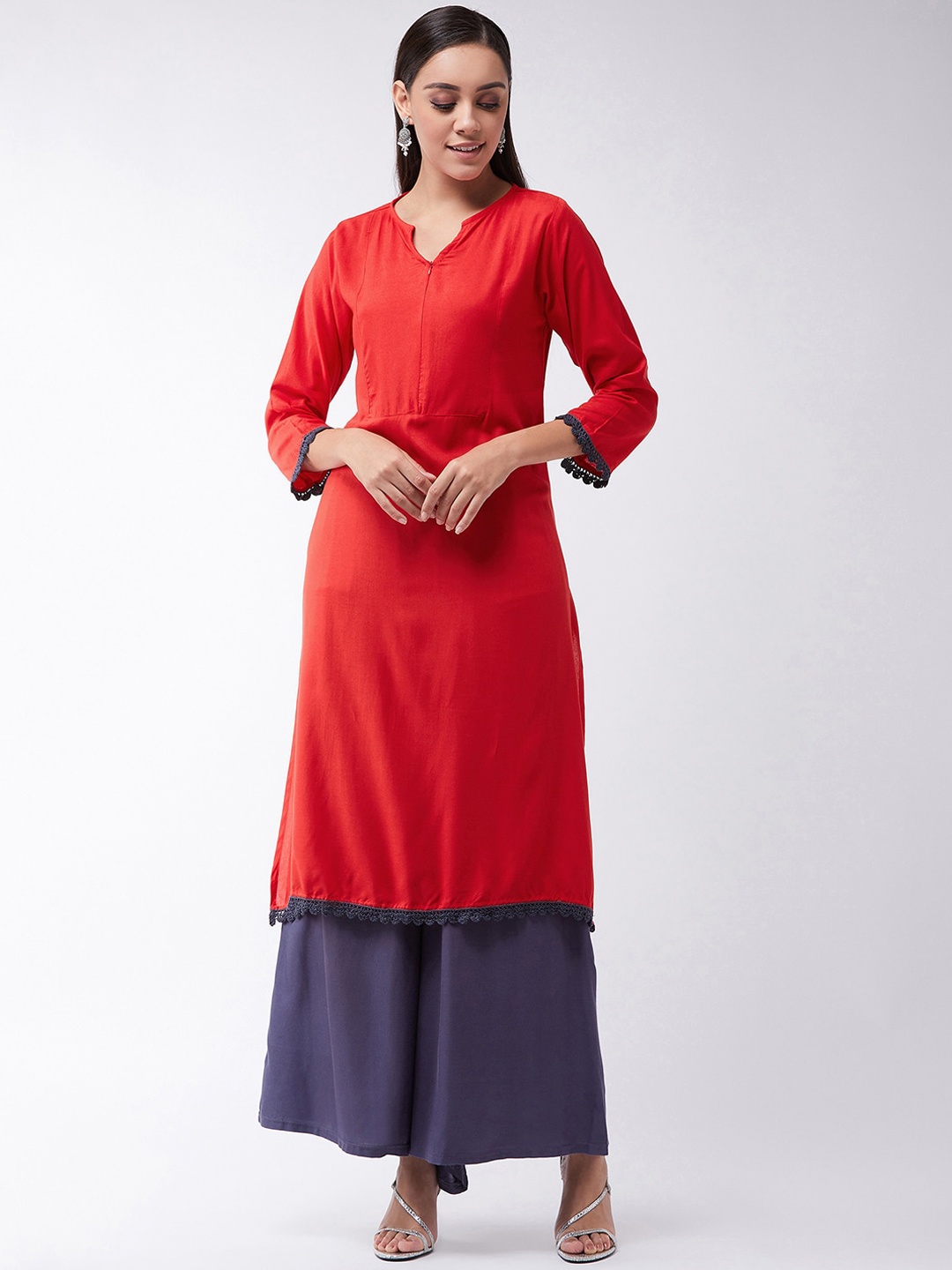 

InWeave Women Red Solid Straight Kurta