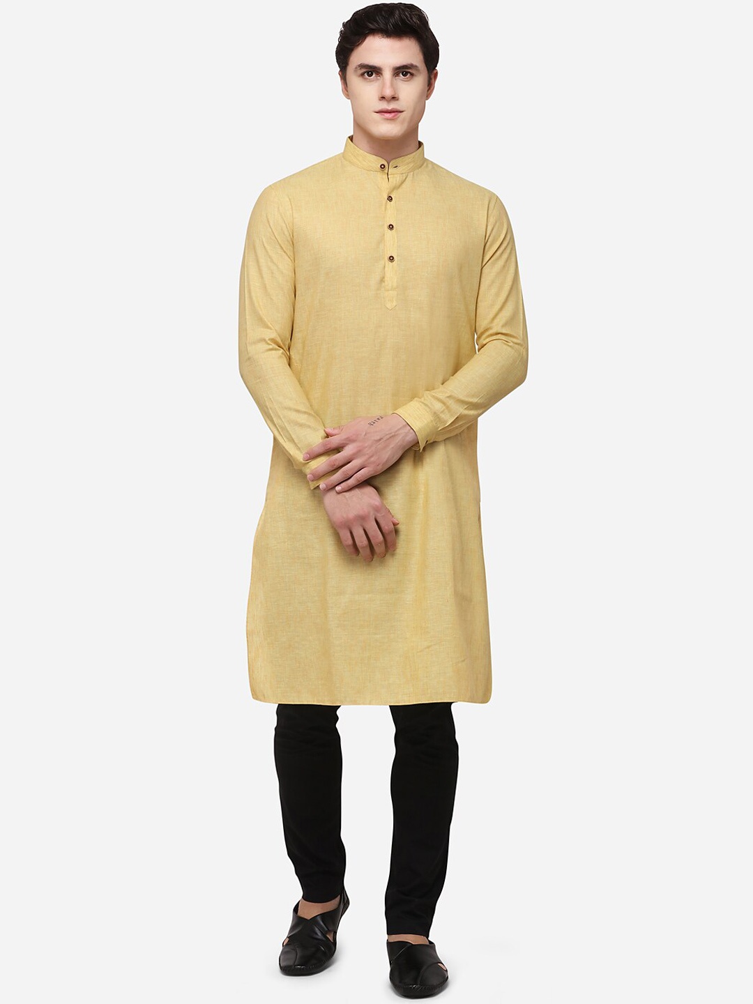 

JADE BLUE Men Yellow Woven Design Straight Modi Kurta