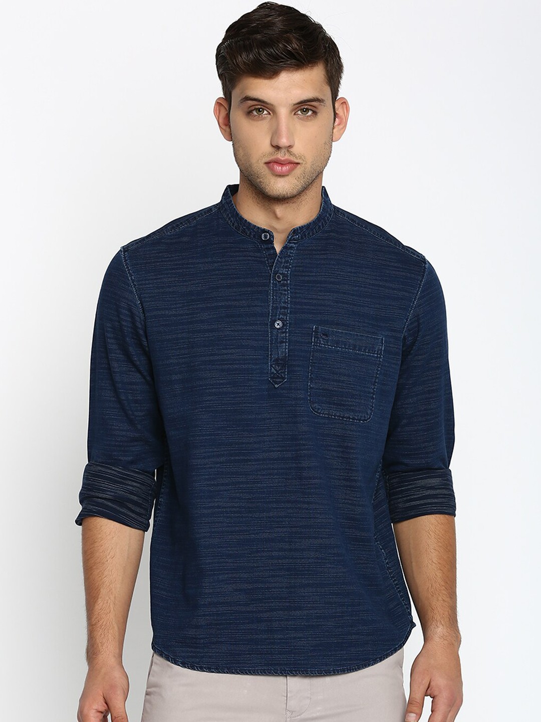 

Basics Men Navy Blue Slim Fit Self Design Casual Shirt