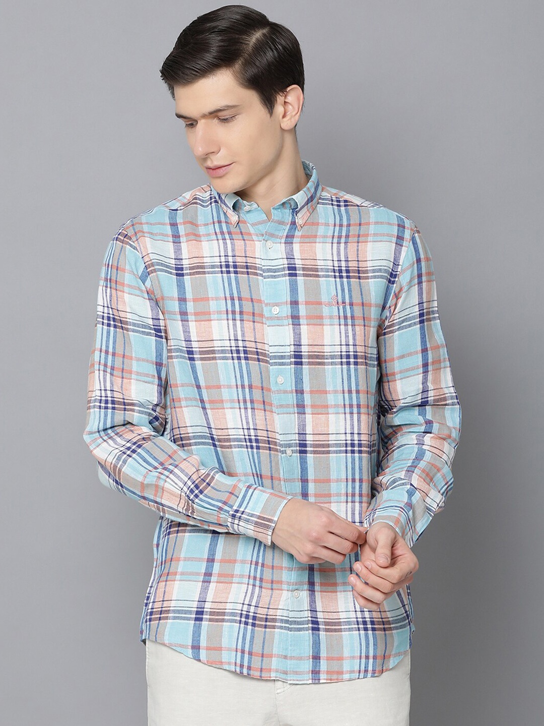 

GANT Men Blue & Peach-Coloured Regular Fit Checked Casual Shirt