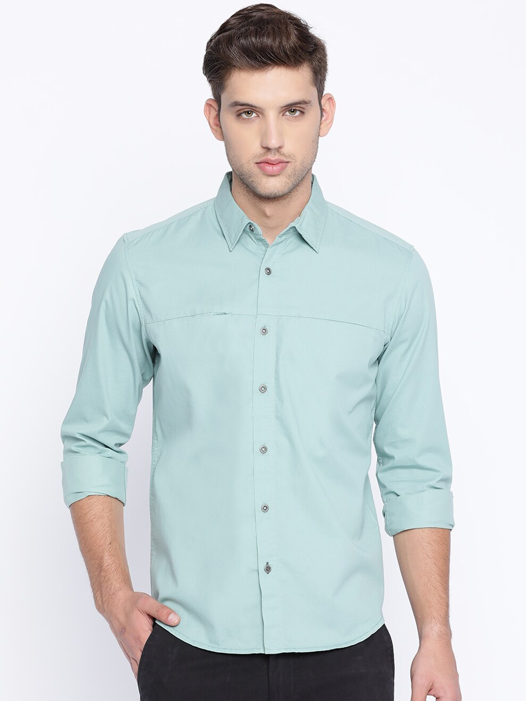 

Basics Men Green Slim Fit Solid Casual Shirt