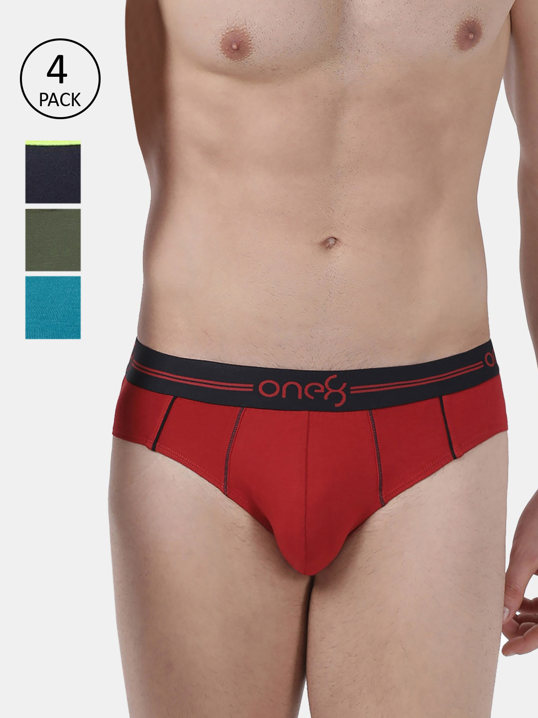 

one8 by Virat Kohli Men Pack Of 4 Solid Basic Premium Cotton Stretch Briefs 202-PO4, Multi
