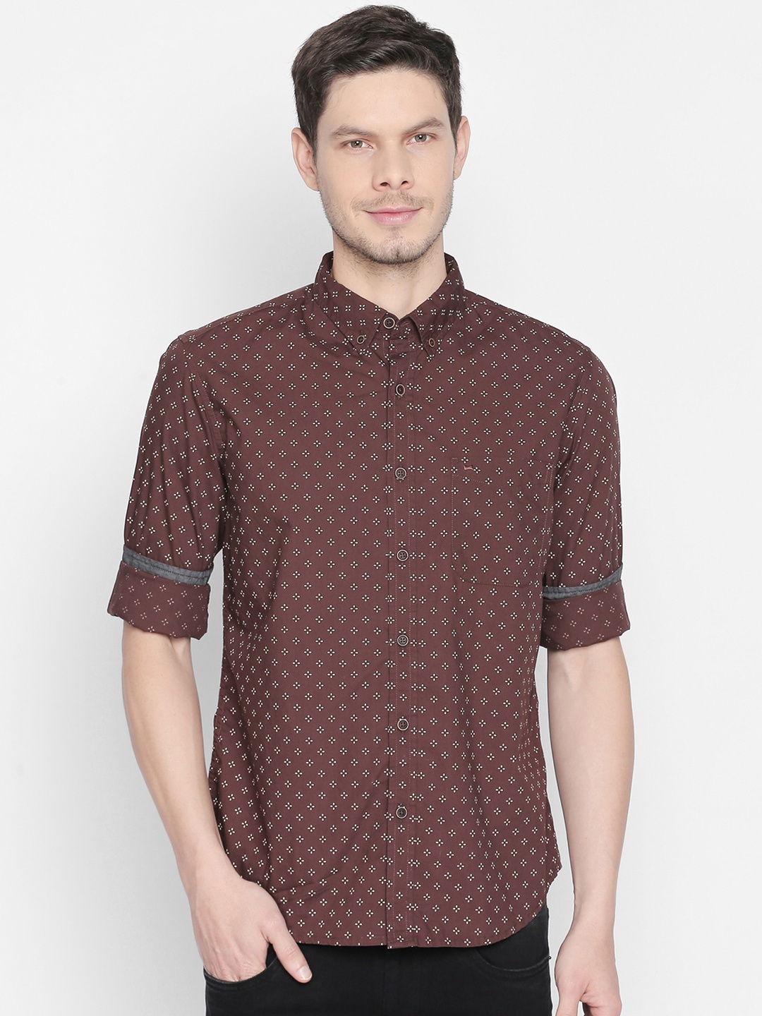 

Basics Men Brown Slim Fit Printed Casual Shirt