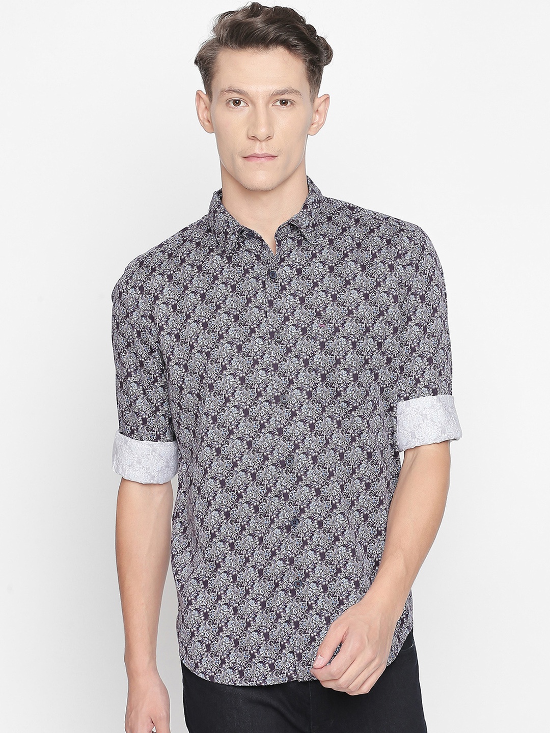 Basics Men Purple Slim Fit Printed Casual Shirt