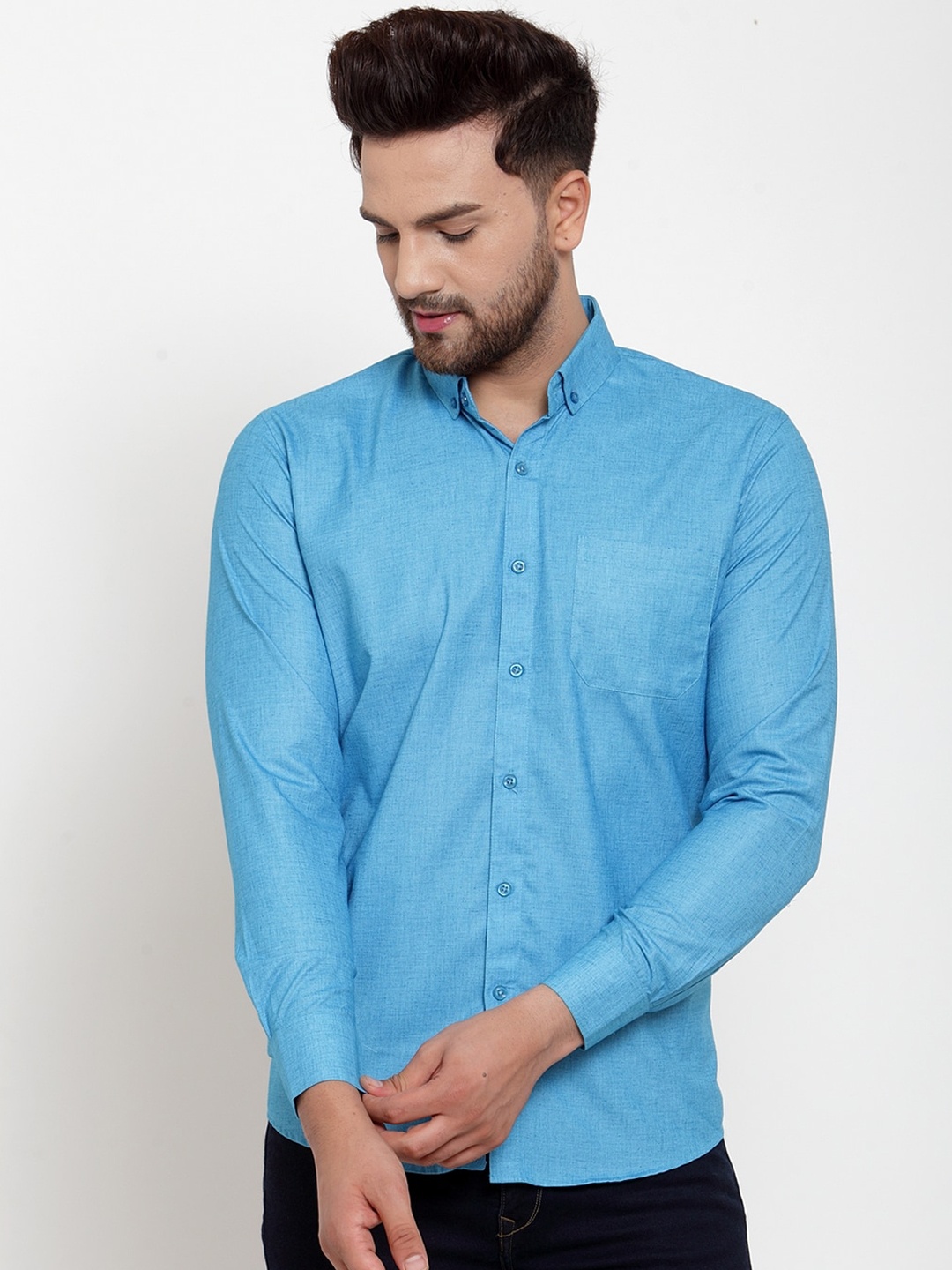 

JAINISH Men Turquoise Blue Classic Regular Fit Solid Casual Shirt