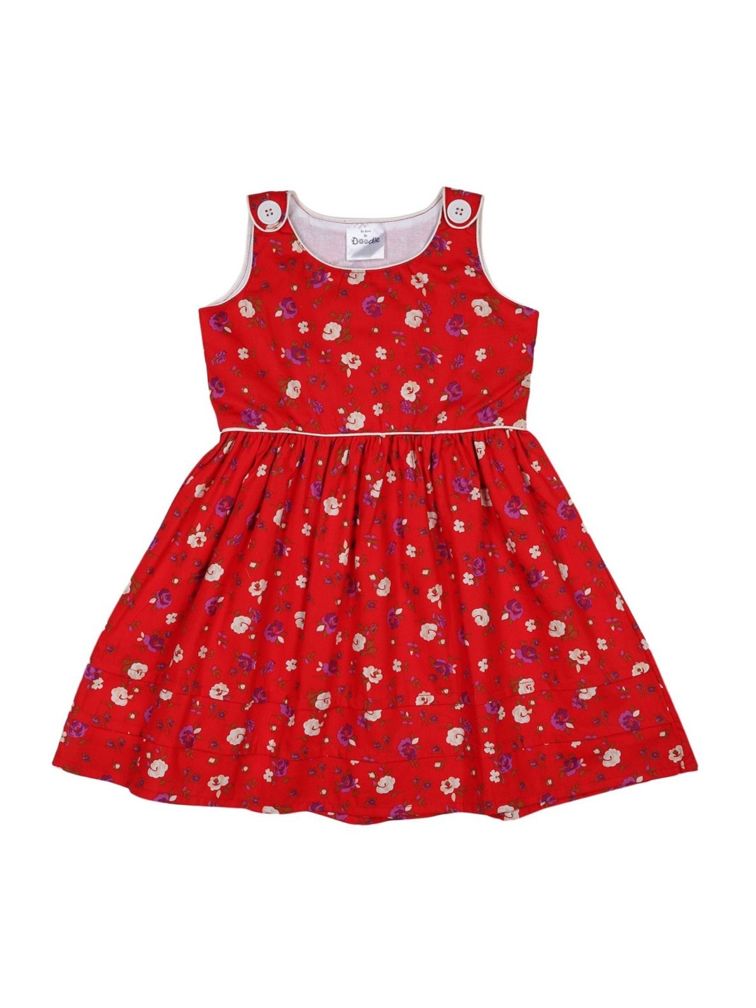 

Doodle Girls Red Floral Printed Fit and Flare Dress