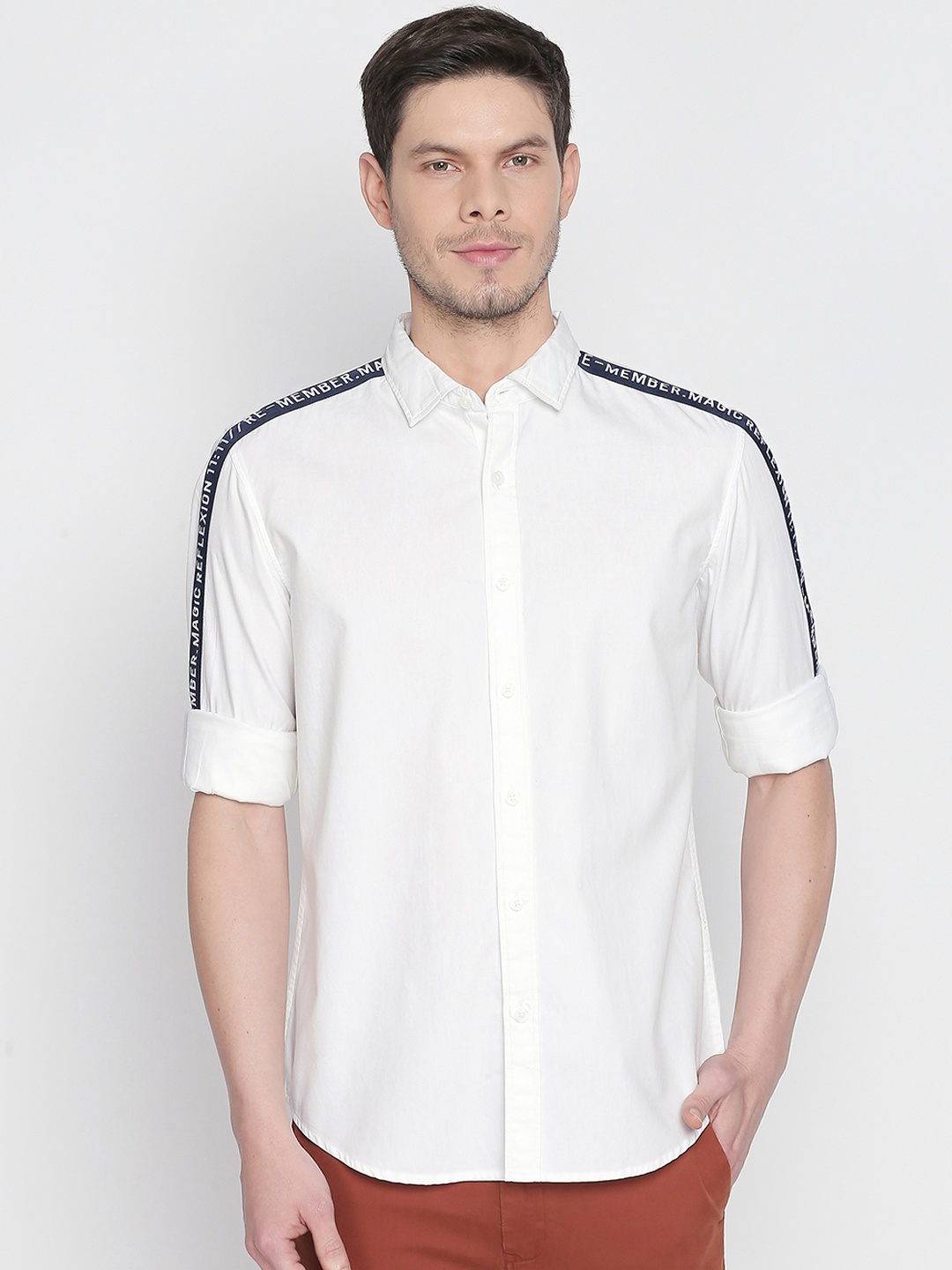 

Basics Men White Slim Fit Solid Casual Shirt