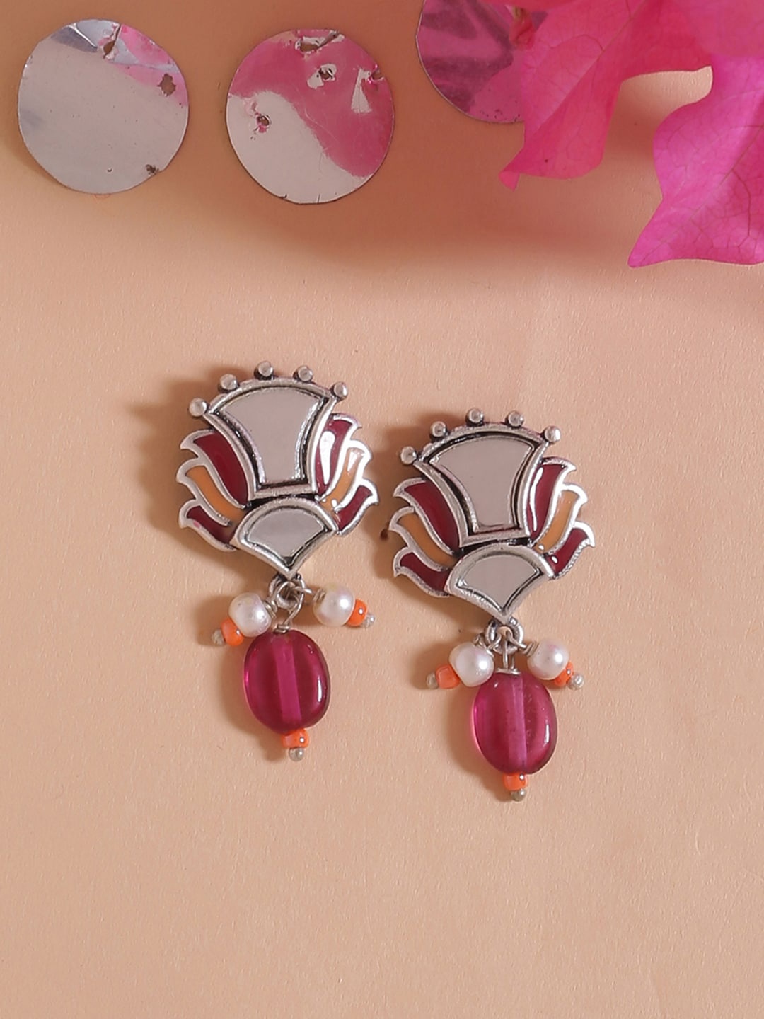 

Voylla Silver-Plated & Pink Oxidised Classic Studs