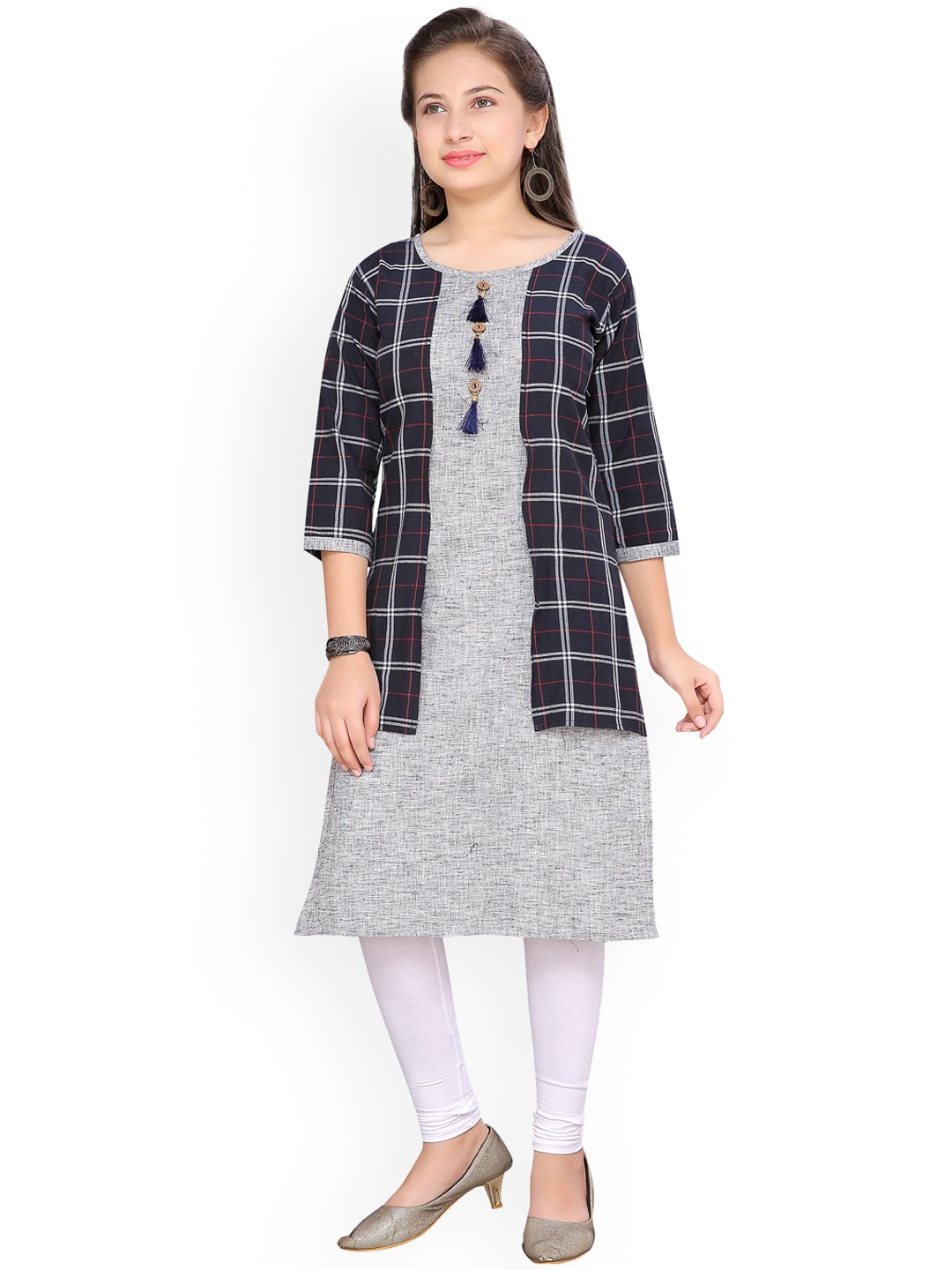 

Aarika Girls Navy Blue & White Printed Kurta with Churidar