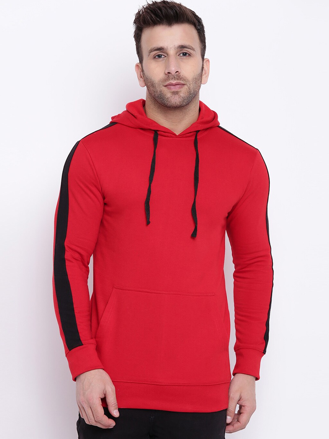 

GRITSTONES Men Red Solid Hooded Sweatshirt